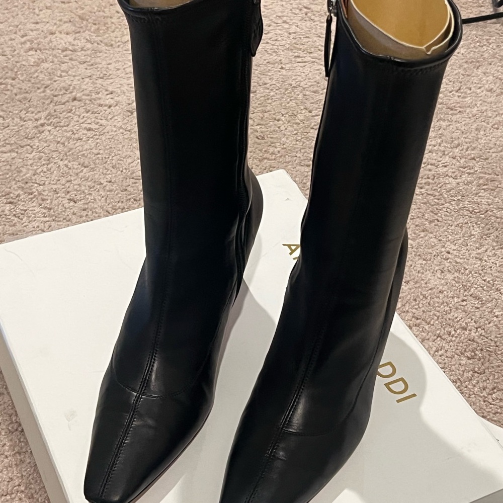 Amina Muaddi Black Heeled Boots Sleek Design